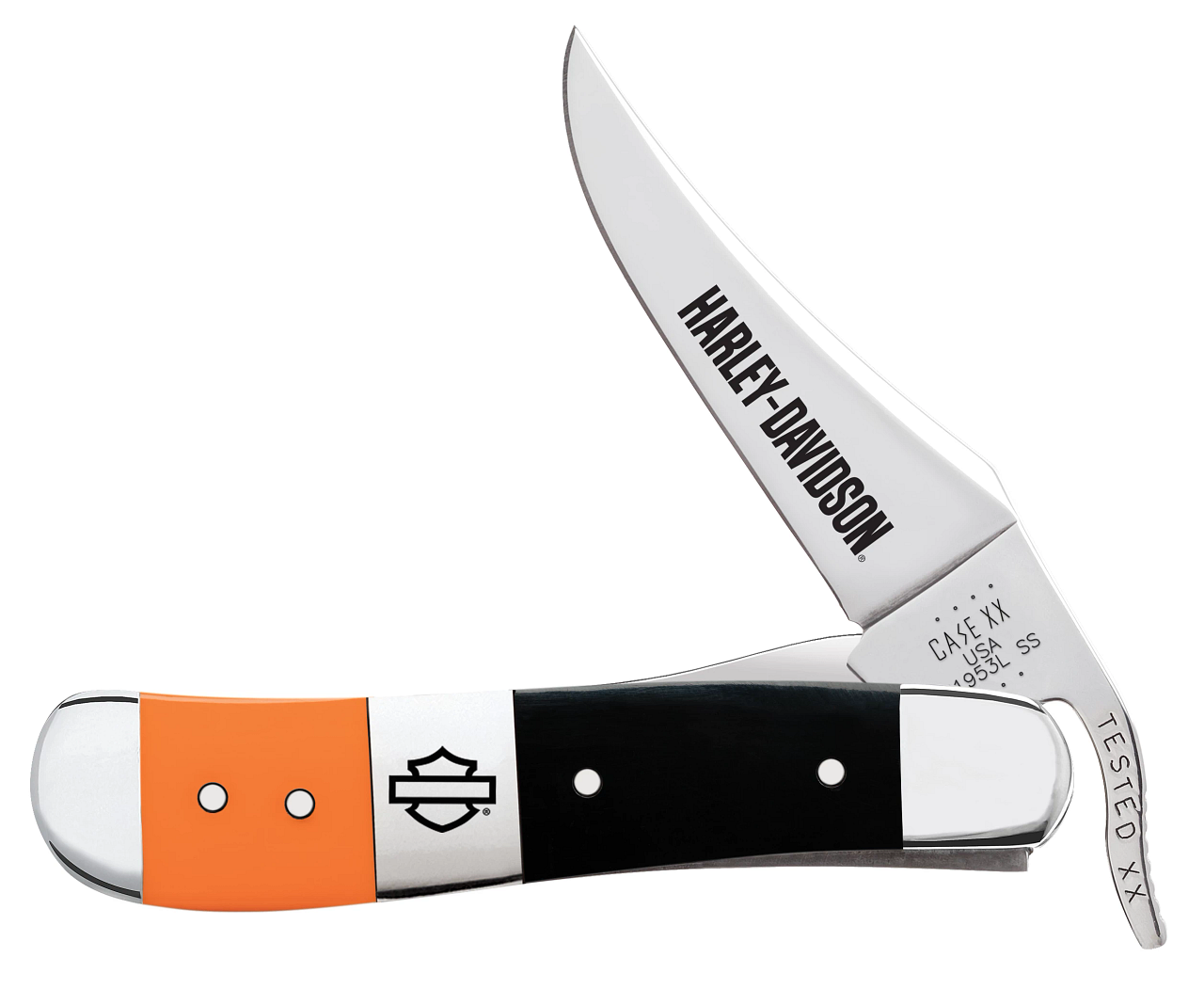 Case xx HarleyDavidson Orange & Black Russlock 52245 Stainless Knife