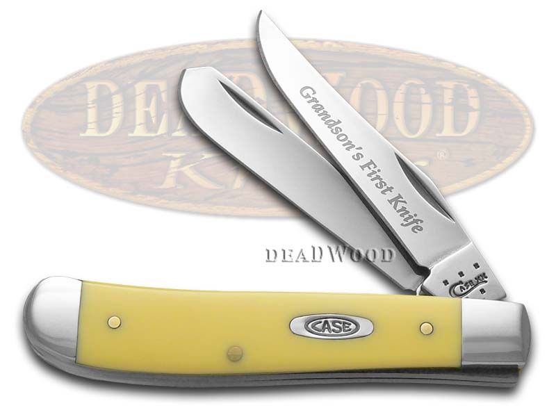 Case XX Grandson's First Yellow Delrin Mini Trapper Stainless