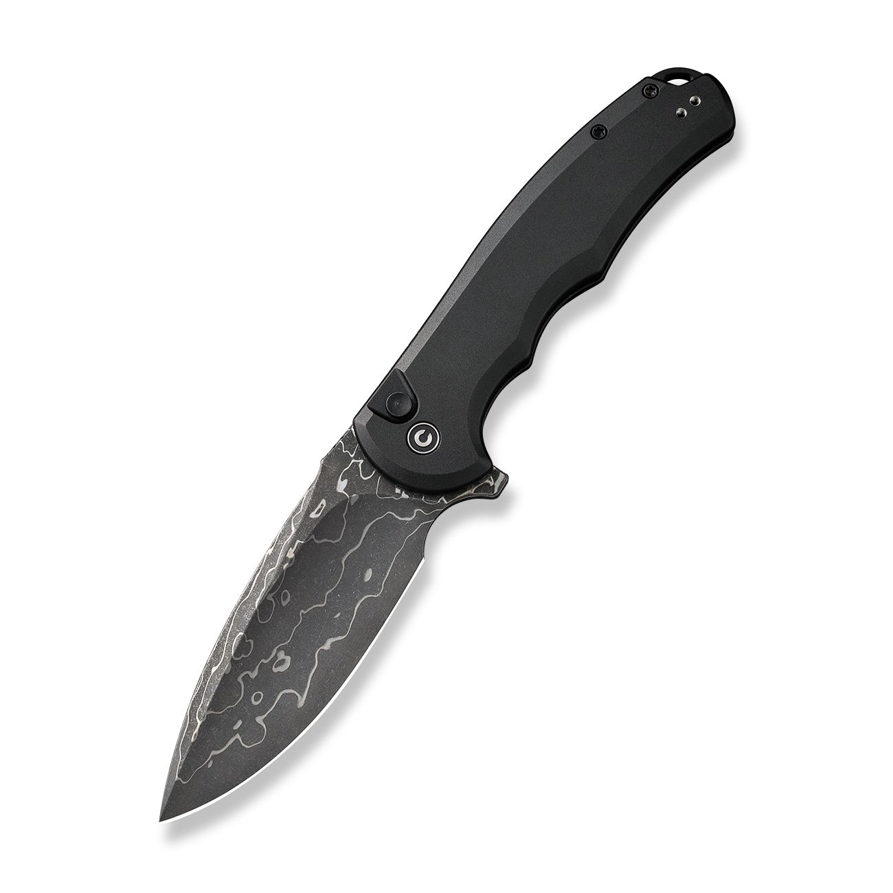 Civivi Praxis Button Lock 18026E-DS1 Black Aluminum Damascus Steel
