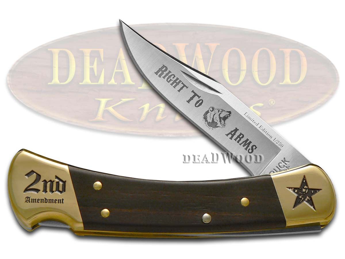 Buck 110 Right to Bear Arms Ebony Wood Folding Hunter 1/250 Stainless  Pocket Knife BK110RTBA 