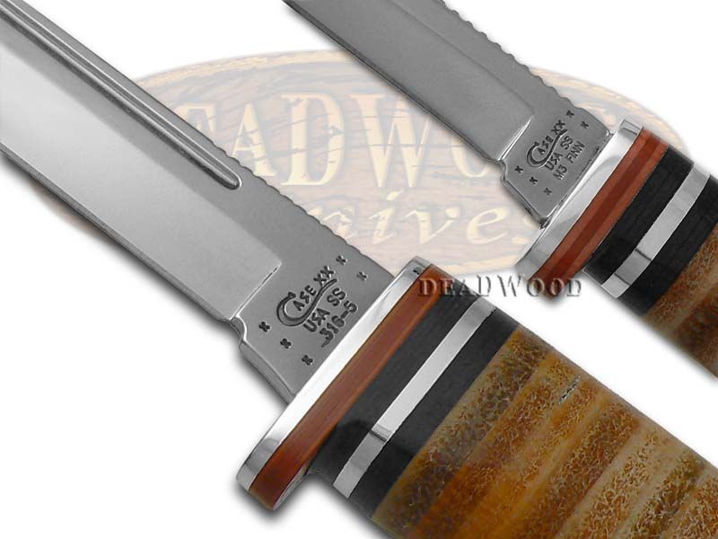 Case Twin Finn Two Piece Hunting Set, Leather Handles, Leather Sheath -  KnifeCenter - 00372