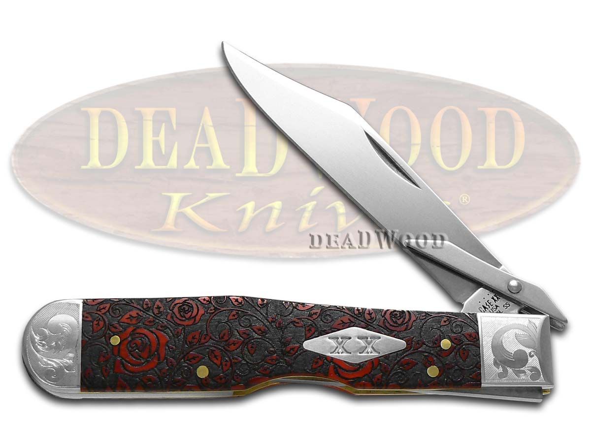 Case XX Cheetah Dark Red Bone Roses Knife Scrolled Stainless