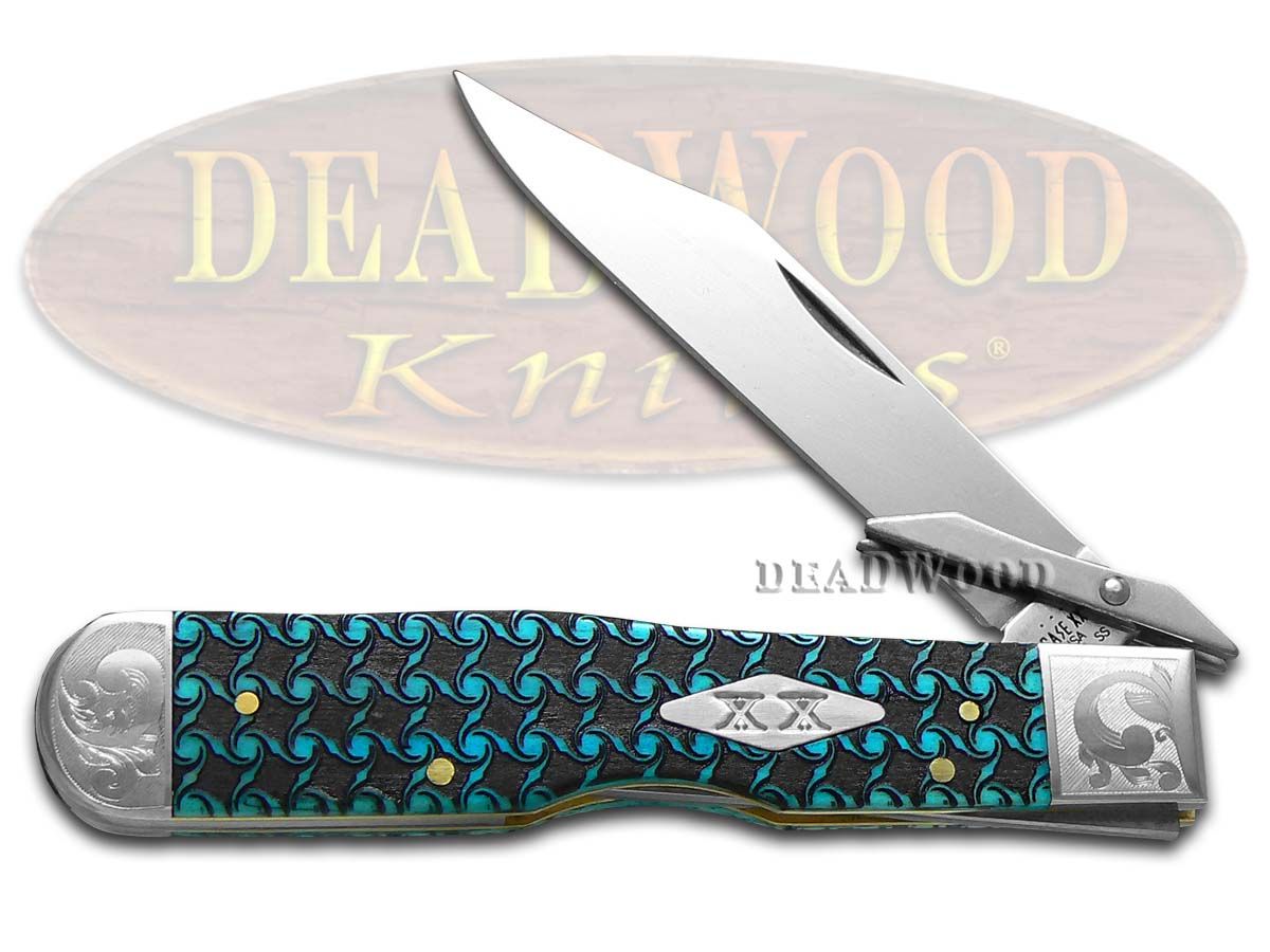 Case xx Cheetah Blue Bone Spiral Pattern Scrolled Stainless Pocket Knife -  CA73121SPIRAL | 73121SPIRAL