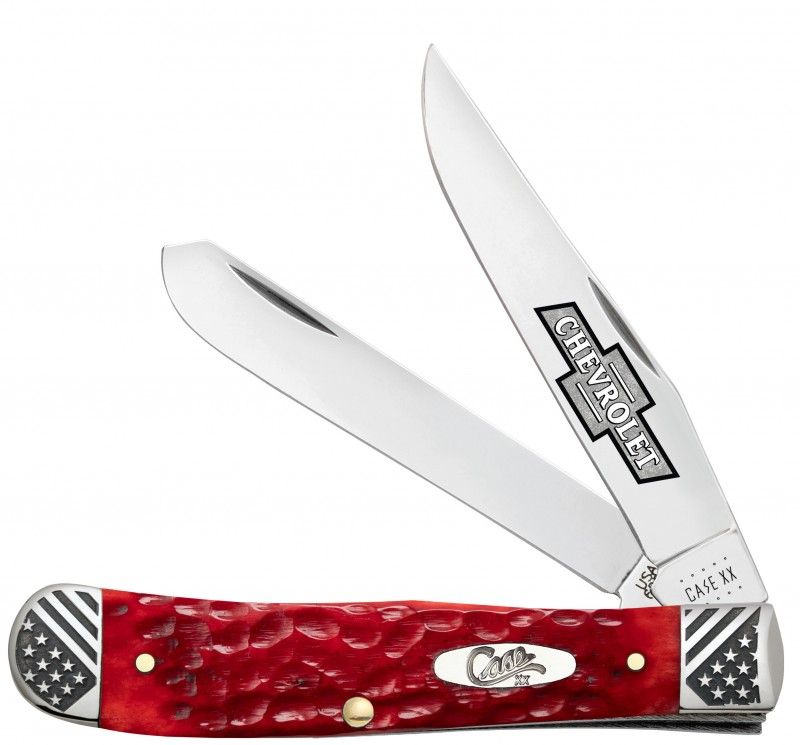 Case XX Chevrolet Jigged Dark Red Bone US. Flag Trapper