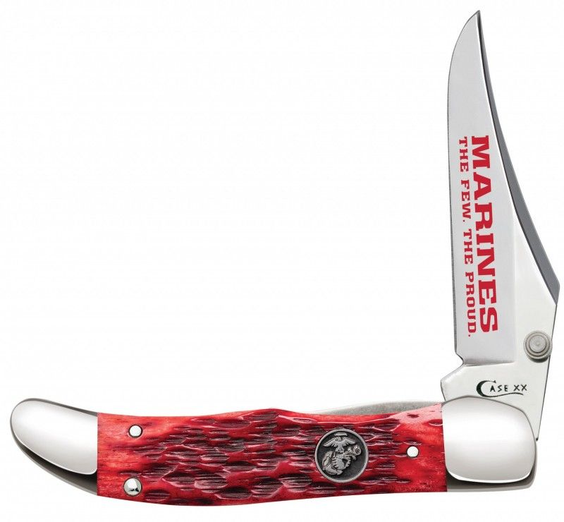 Case XX Marines Jigged Dark Red Bone Kickstart Mid Folding Hunter Stainless Pocket Knife 13187
