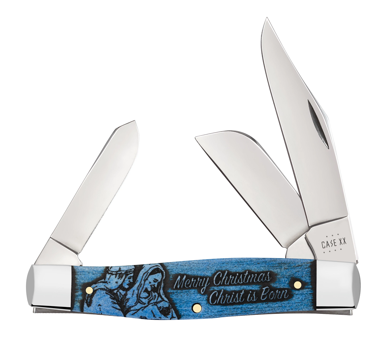 Case xx Merry Christmas Large Stockman Blue Colorwash Bone 10627 Pocket  Knife - CA10627