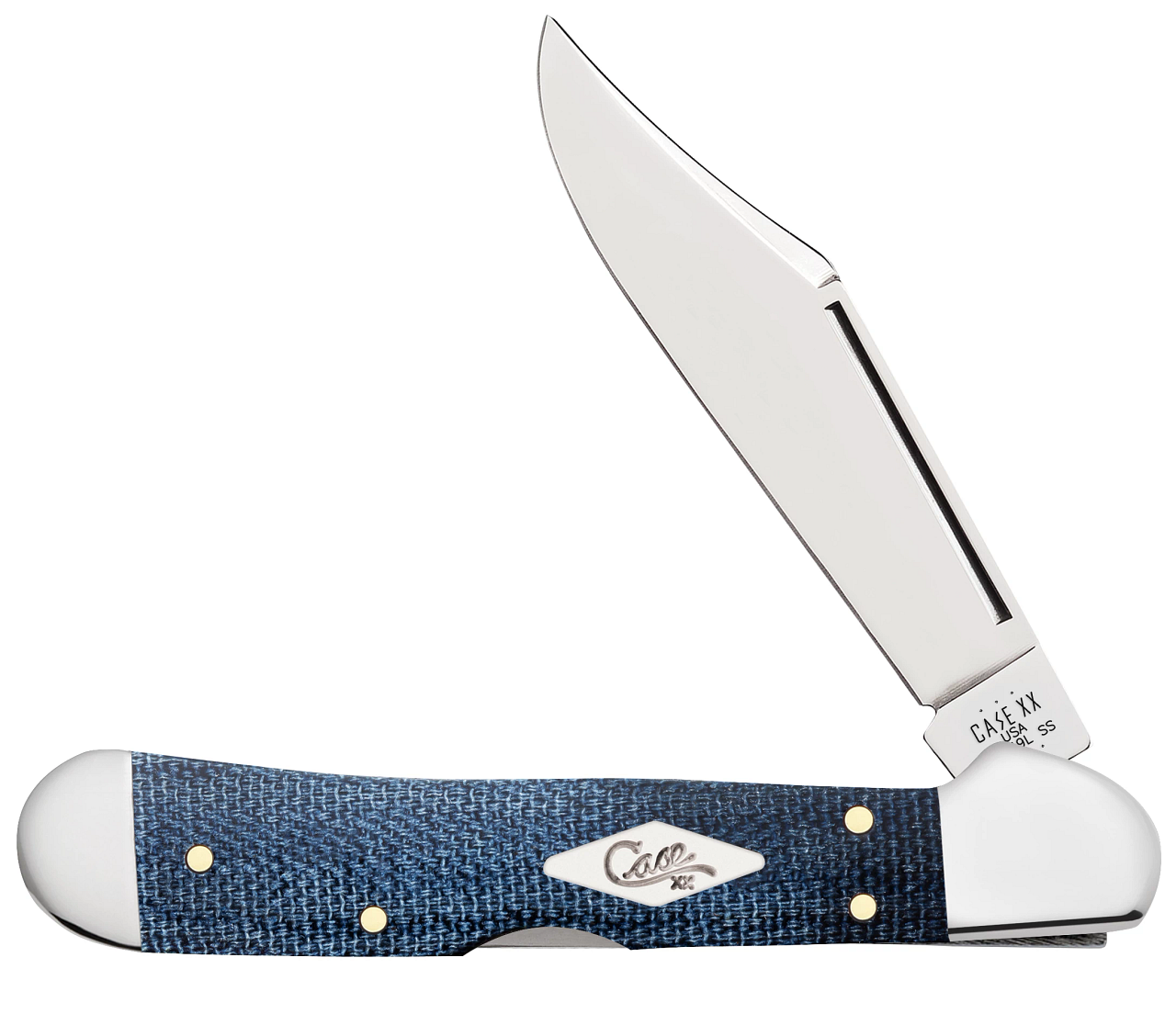 Case xx Mini Copperlock Blue Denim Canvas Laminate 60512 Stainless