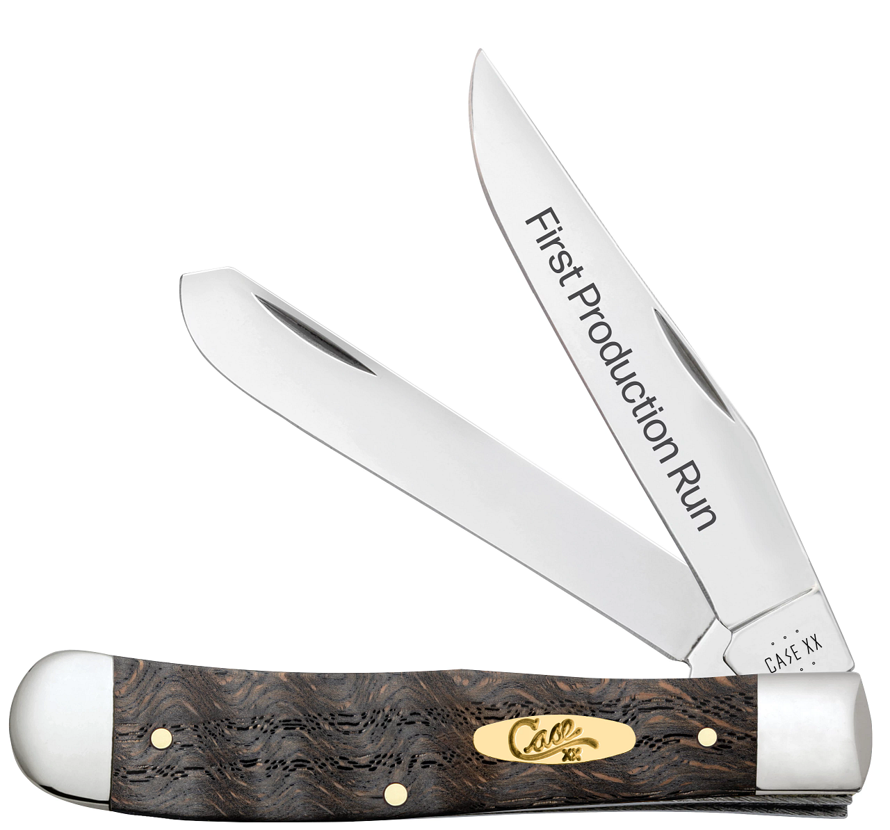 Case XX First Run Trapper Black Curly Oak Wood 94000 Stainless 1