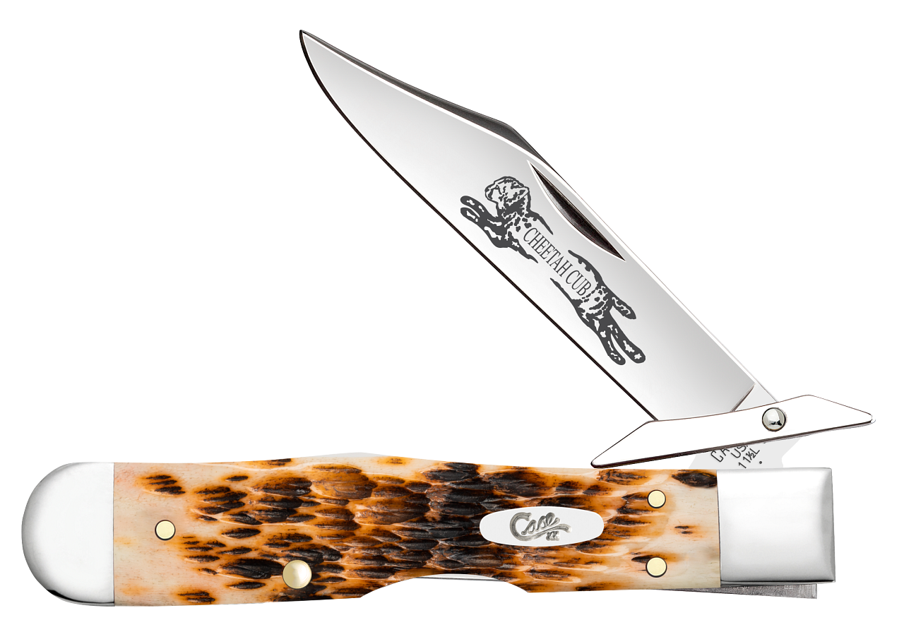 Case XX Cheetah Cub Peach Seed Amber Bone 10812 Stainless Pocket