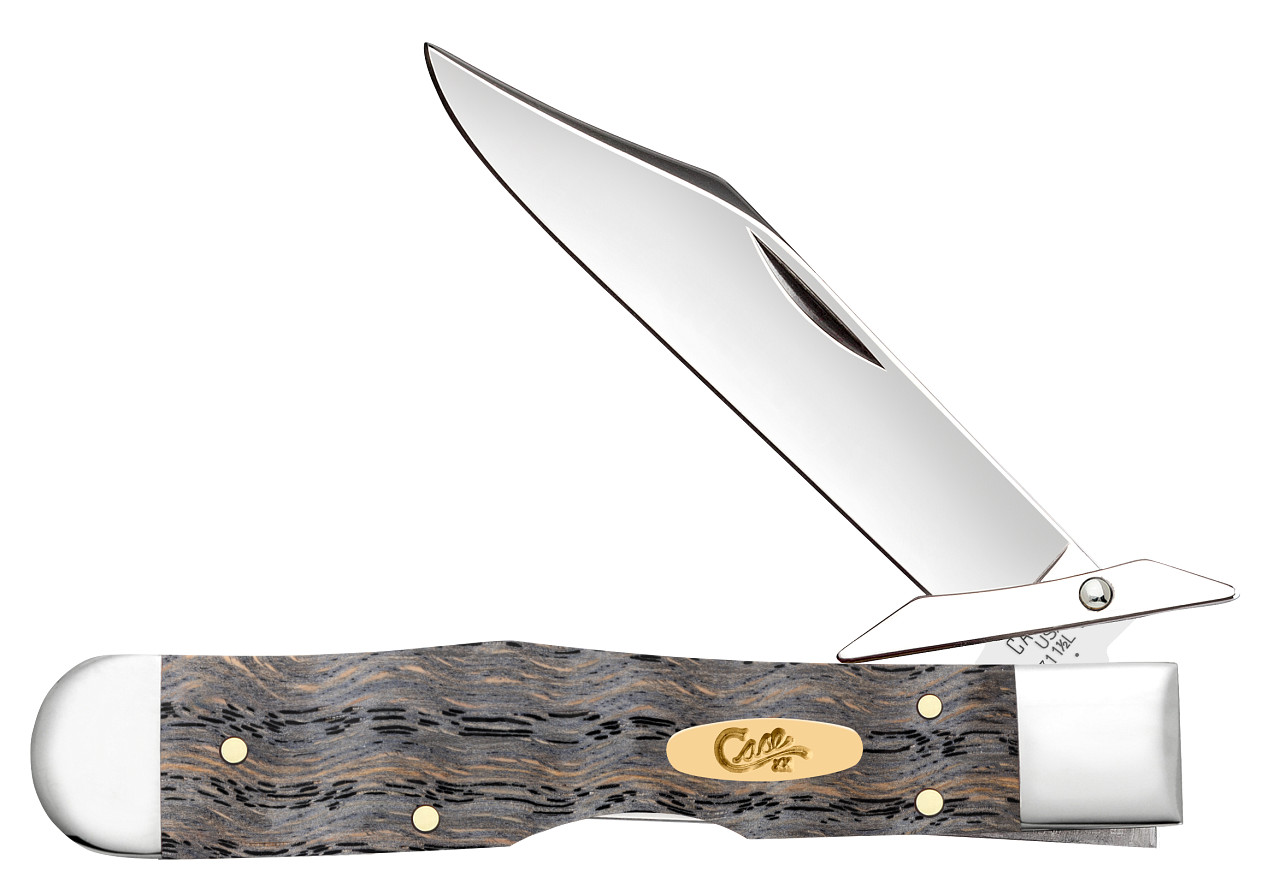 Case XX Cheetah Cub Black Curly Oak Wood 14013 Stainless Pocket