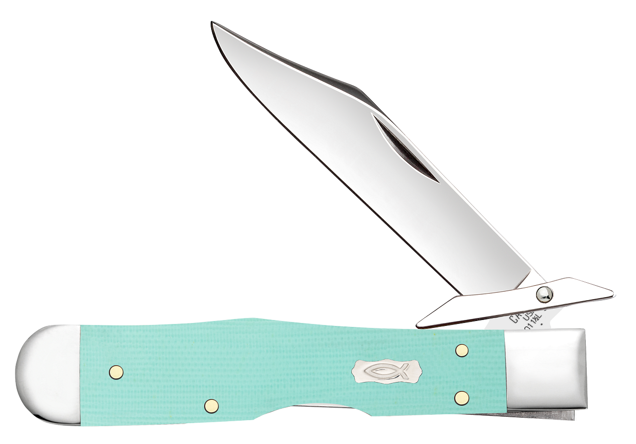 Case XX Cheetah Cub Ichthus Seafoam Green G-10 18112 Stainless