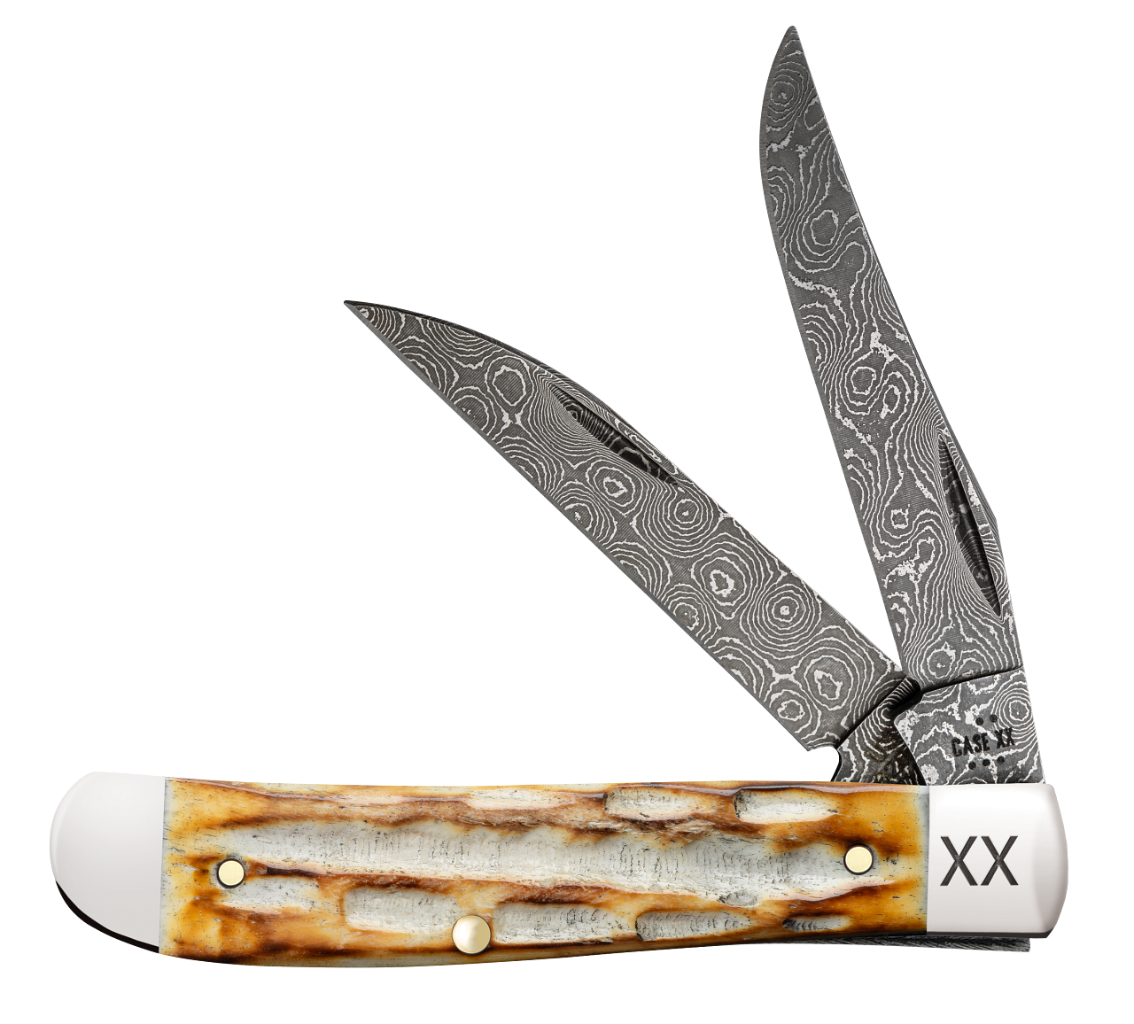 Case XX Mini Trapper Burnt Natural Bone 27233 Damascus Pocket