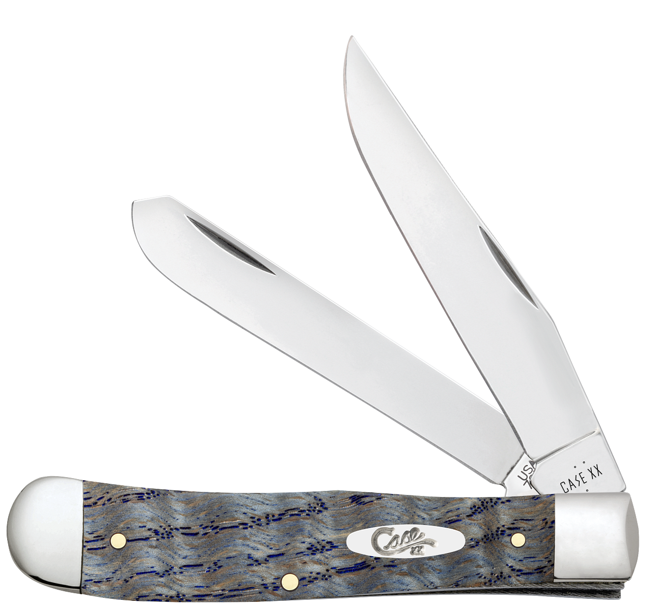 Case XX Trapper Blue Curly Oak Wood 47490 Stainless Pocket Knife