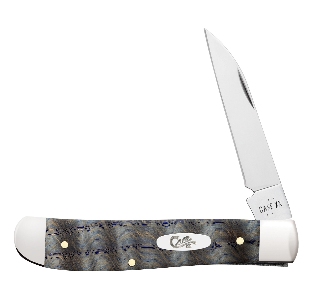 Case XX Mini Trapper Blue Curly Oak Wood 47491 Stainless Pocket