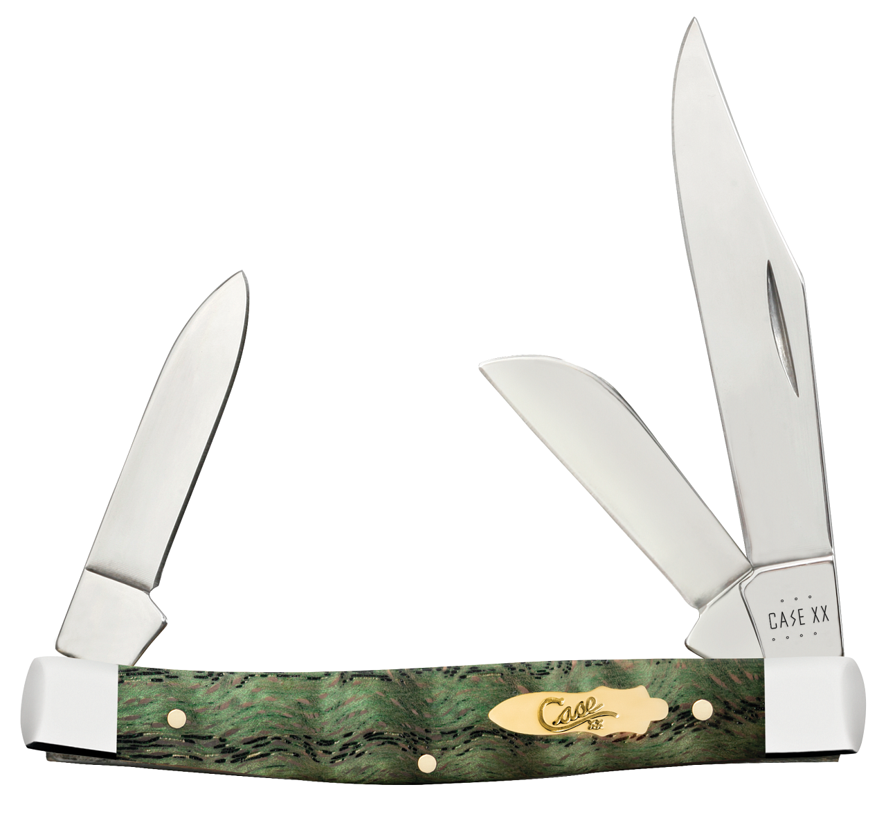 Case xx Stockman 64075 Kelly Green Curly Oak Wood Stainless Pocket