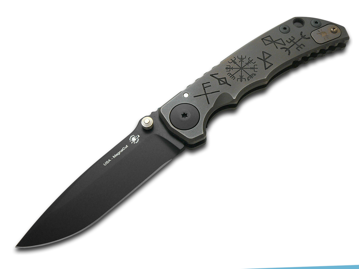 SPARTAN BLADES Harsey Folder SF5 Bronze Runes & Staves Titanium