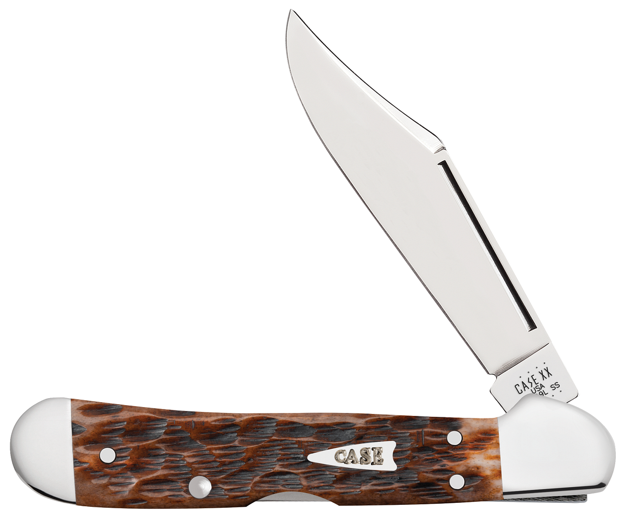 Case XX Peach Seed jigged Brown Bone Mini Copperlock Stainless