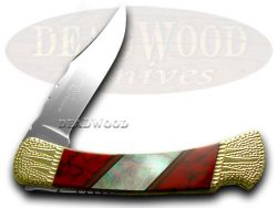 Buck 110 Painted Pony Folding Hunter Knife Mother of Pearl & Red Jasper 1/50
