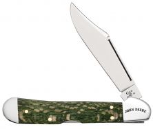 Case xx John Deere Mini Copperlock Knife Smooth Green Sycamore Wood 15765