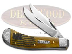Case xx Saddlehorn Knife USA Flag Antique Bone Scrolled 1/200 Stainless Knives