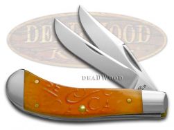 Case xx Saddlehorn Knife Embossed Burnt Persimmon Orange Bone Stainless 22086