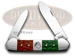 Case xx Canoe Knife Christmas Red & Bright Green Bone Stainless Pocket 65101