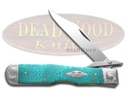 Case xx Cheetah Lizard Skin Caribbean Blue Bone 1/200 Scrolled Pocket Knife