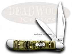 Case xx Peanut Knife Tree Rings Yellow Delrin 1/1000 Stainless Pocket Knives