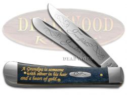 Case xx Grandfather and Grandson Trapper Knife Blue Bone Stainless Pocket Knives