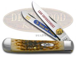 Case xx Trapper Knife Law Enforcement Amber Bone 1/3000 To Serve And Protect