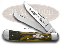 Case xx Trapper Knife U.S. Flag Etched Antique Bone 1/500 Stainless Pocket