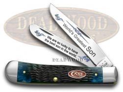Case xx World's Greatest Son Trapper Knife Jigged Blue Bone 1/600 Stainless