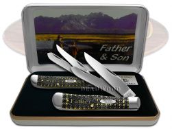 Case xx Father & Son 2-Knife Set 1/500 Yellow Spiral Trapper Pocket Knives