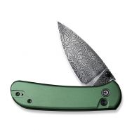 Civivi Knives Qubit Button Lock C22030E-DS1 Green Aluminum Damascus Pocket Knife