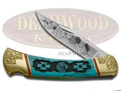 Buck 110 Yellowhorse Folding Hunter Knife Navajo Land Blue Turquoise 1/25 DYH199