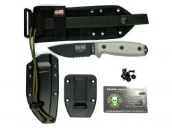ESEE 3S-MB-B Fixed Blade Knife Black Serrated Carbon Steel Gray G10 MOLLE Sheath