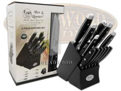Hen & Rooster 13 Piece Black Synthetic Kitchen Cutlery Knife I028 Knives Set
