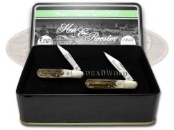 Hen & Rooster Mother & Son Barlow Knife Set Genuine Deer Stag Pocket Knives