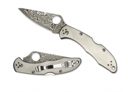 Spyderco Knives Delica 4 Lockback Titanium Handle Damascus Pocket Knife C11TIPD