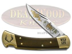 Buck 110 Wild Life Series Deer Folding Hunter Knife Ebony Wood 420HC Stainless