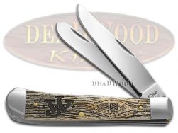 Case xx Knives John Wayne Trapper Wood Grain Etched Brown Color Wash Bone 10705