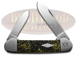 CASE XX Canoe Yellow Bone Etched Roses 12525R Stainless 1/500 Pocket Knife