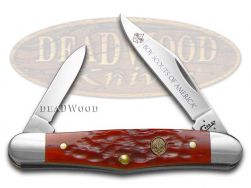 Case xx Boy Scouts Half Whittler Knife Jigged Red Bone Stainless Pocket 18041