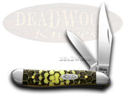 Case xx Peanut Knife Honeycomb Yellow Delrin 1/1000 Stainless Pocket Knives