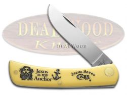 Case xx Knives Sod Buster Jr Jesus is my Anchor Yellow Synthetic Pocket Knife