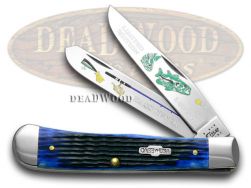 Case xx Trapper Knife Bass Fever Jigged Blue Bone 1/500 Stainless Pocket Knives