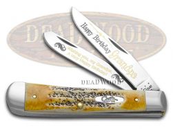 Case xx Happy Birthday Grandpa Trapper Knife 6.5 Bone Stag 1/999 Stainless