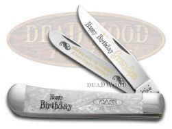 Case xx Happy Birthday Grandpa Trapper Knife White Pearl Corelon 1/999 Pocket