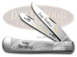 Case xx Happy Birthday Son Trapper Knife White Pearl Corelon 1/999 Stainless