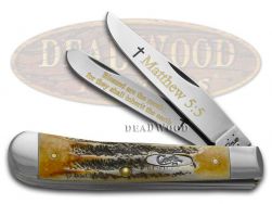 Case xx Trapper Knife Holy Bible Matthew 5:5 Genuine Bone Stag 1/500 Stainless